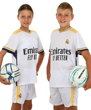 Uniformă de fotbal pentru copii cu simbolurile clubului de fotbal REAL MADRID acasă 2024  RE7188